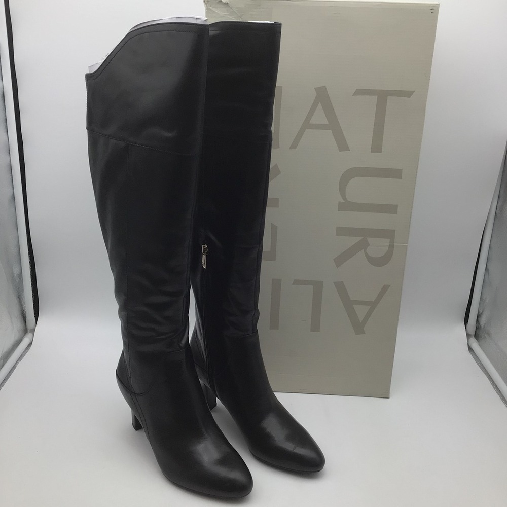 Naturalizer Yuko Black Leather Tall Knee High Boots Pointed Toe Size 8.5 M NEW